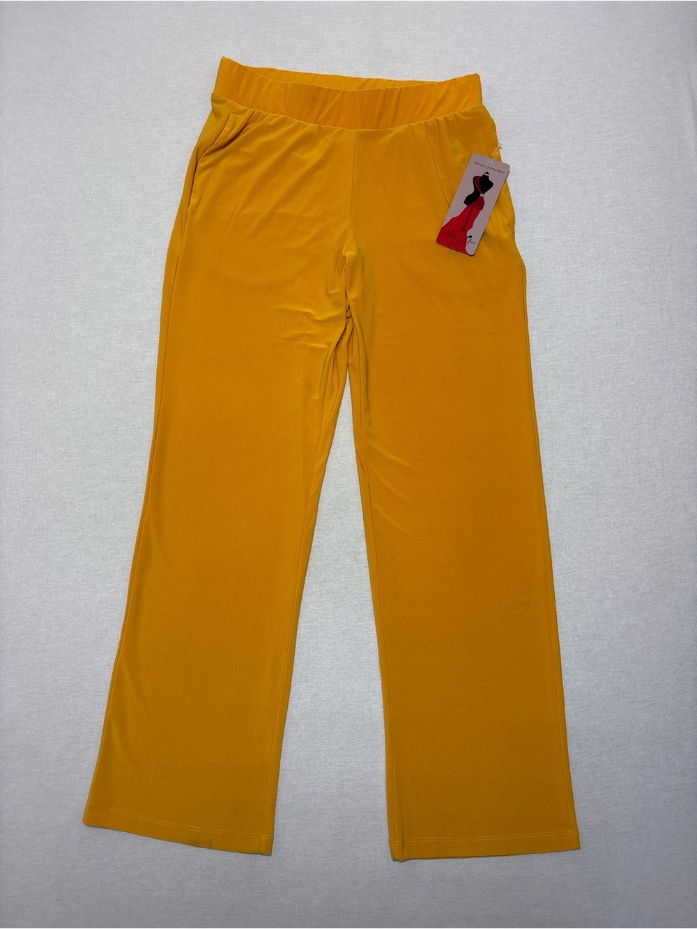 Nina Leonard Mustard Wide-Leg Pull-On Joggers